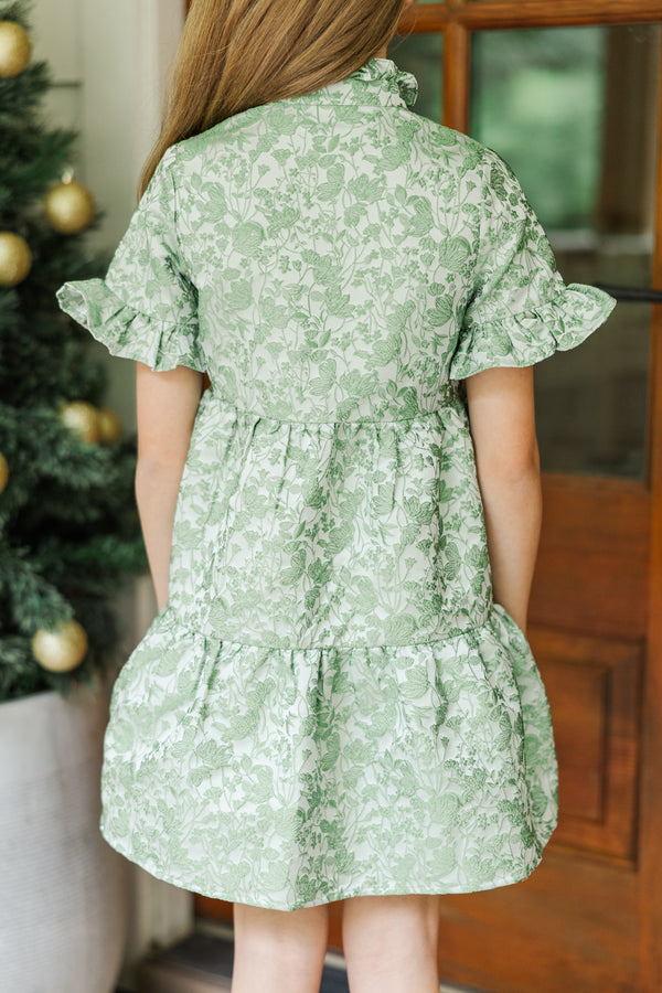 Girls: The Mya Green Floral Brocade Dress