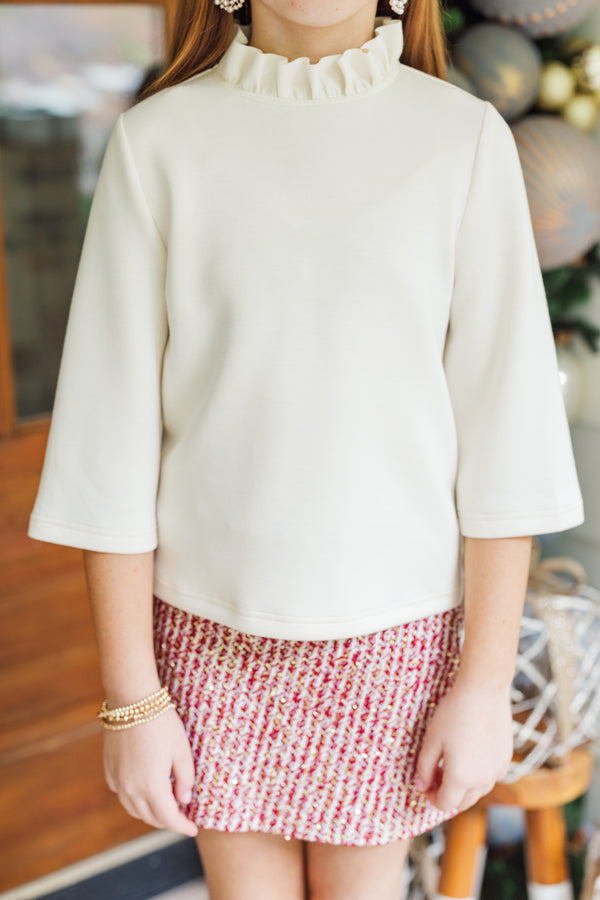 Girls: The Kalan Ivory White Ruffled Blouse