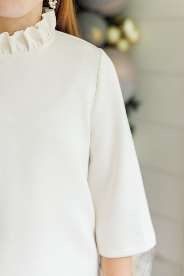 Girls: The Kalan Ivory White Ruffled Blouse