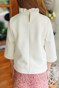 Girls: The Kalan Ivory White Ruffled Blouse