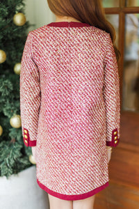 Girls: The Princess Burgundy Red Tweed L/S Dress