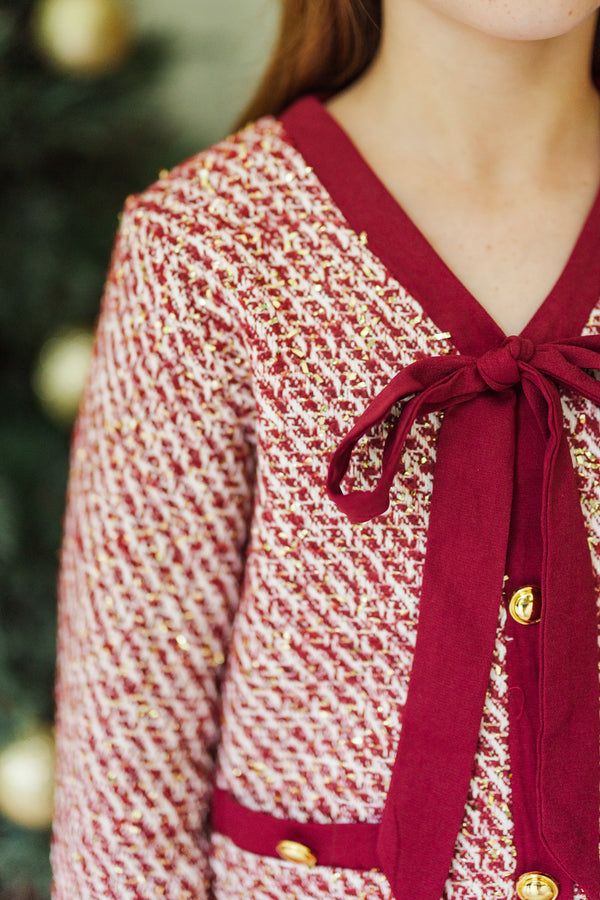 Girls: The Princess Burgundy Red Tweed L/S Dress