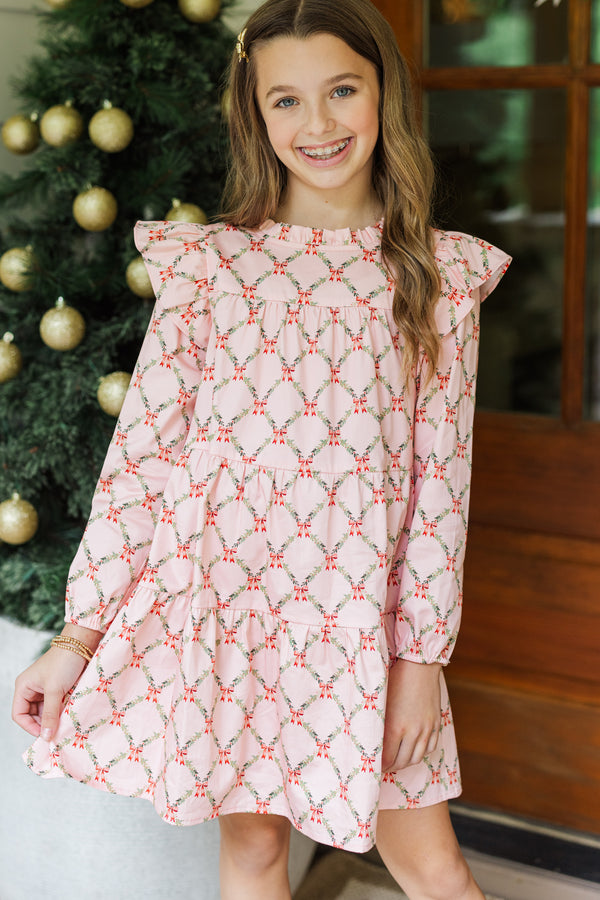 Girls: Make My Day Garland & Bow Print L/S Babydoll Dress