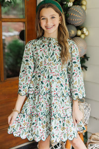 Girls: The Laney Mint Holly Print Dress