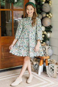 Girls: The Laney Mint Holly Print Dress