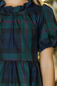 Girls: The Addison Navy Blue Plaid Dress