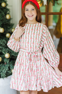 Girls: Stay Close Pink Garland Print Dress