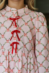 Girls: The Baileigh Pink Bow Print Dress