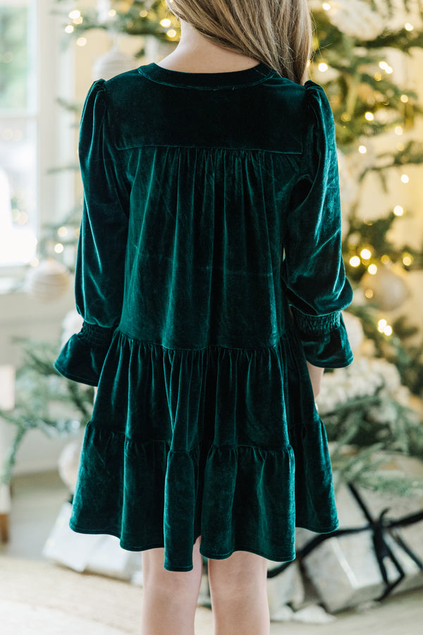 Girls: In Your Happy Place Emerald Velvet Dress