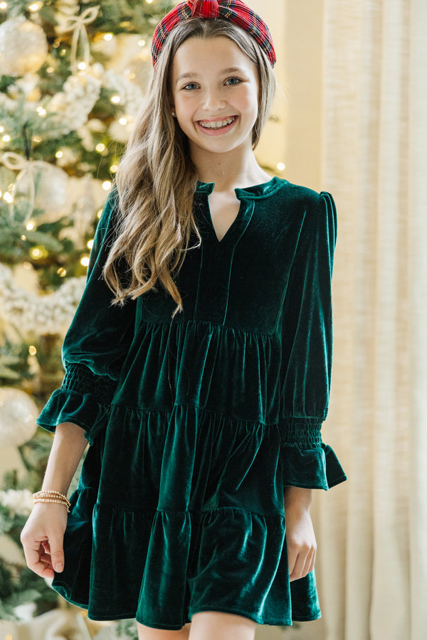 Girls: In Your Happy Place Emerald Velvet Dress