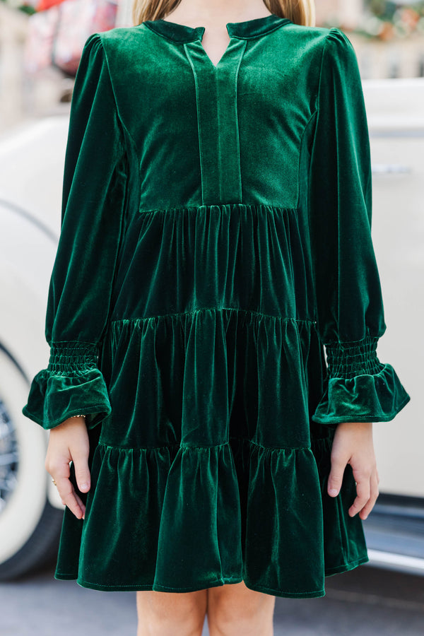 Girls: In Your Happy Place Emerald Velvet Dress