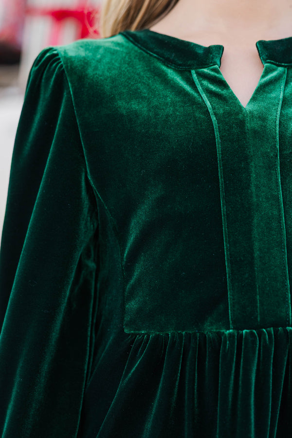 Girls: In Your Happy Place Emerald Velvet Dress