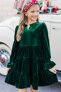 Girls: In Your Happy Place Emerald Velvet Dress