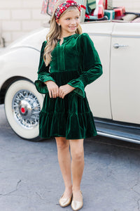Girls: In Your Happy Place Emerald Velvet Dress