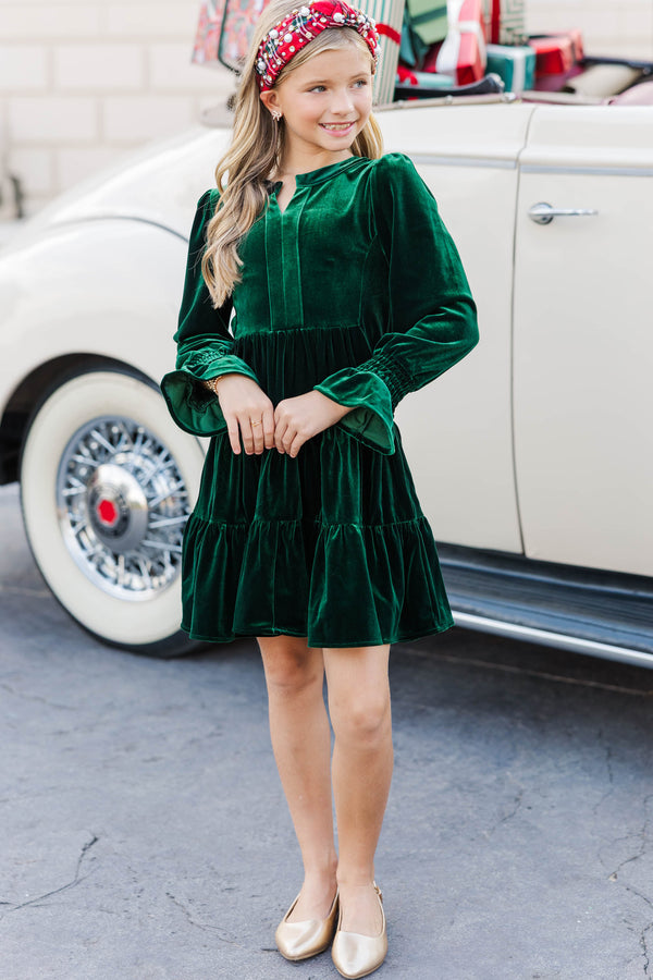 Girls: In Your Happy Place Emerald Velvet Dress
