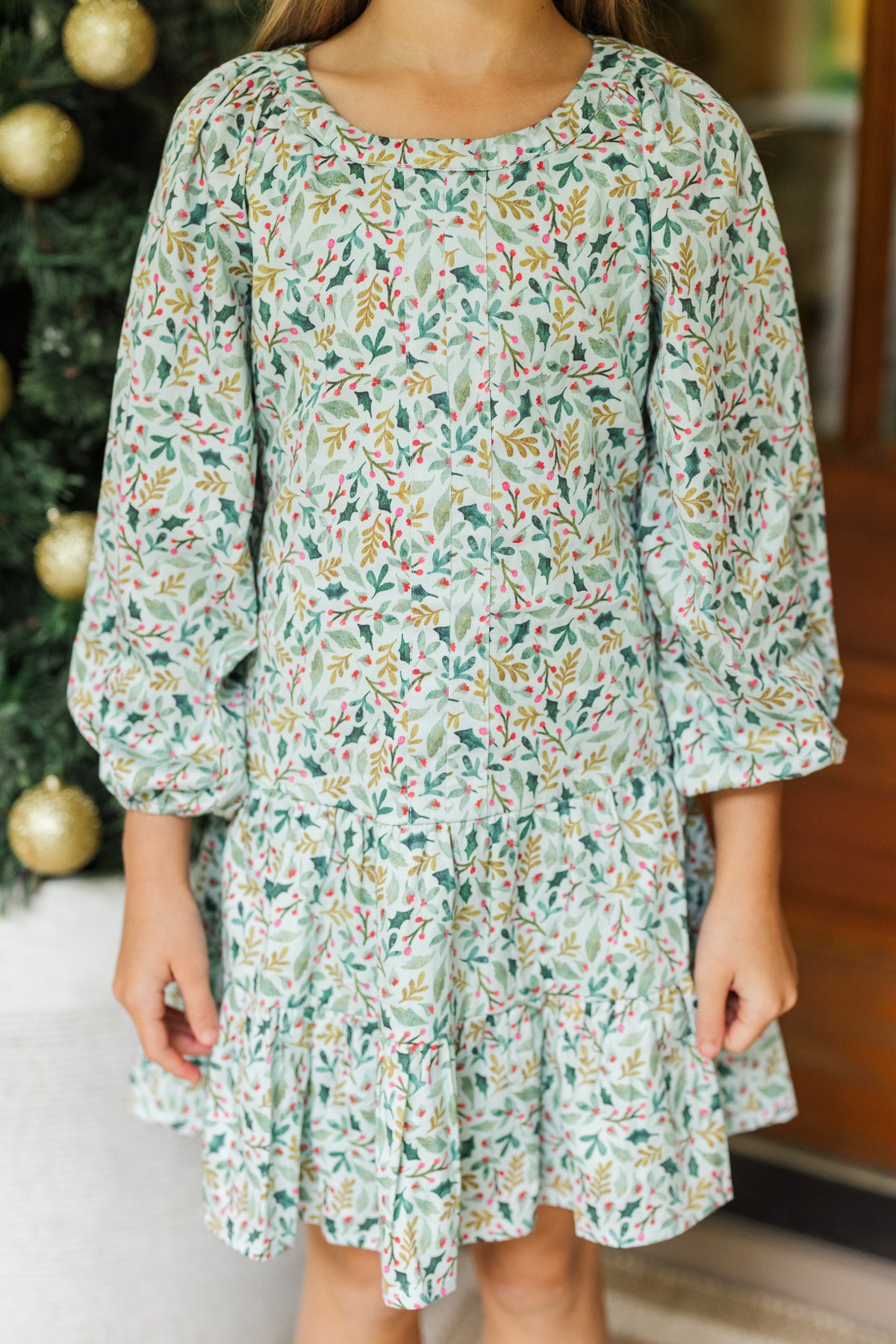 Aylin Mint Green Feather Print Dress for Girls main image 1