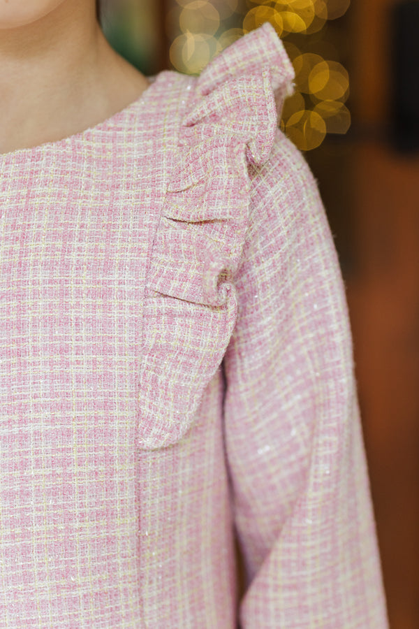 Girls: It's All You Light Pink Tweed Dress