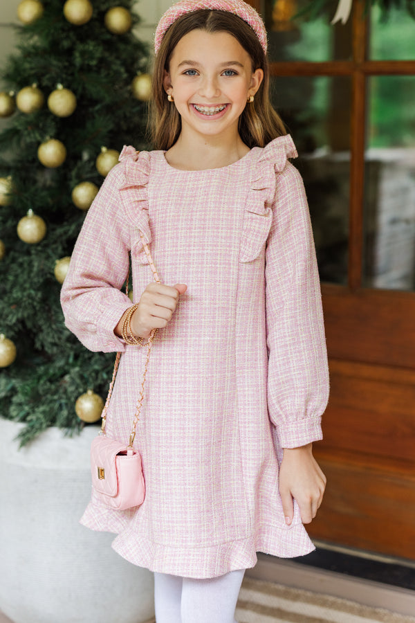 Girls: It's All You Light Pink Tweed Dress