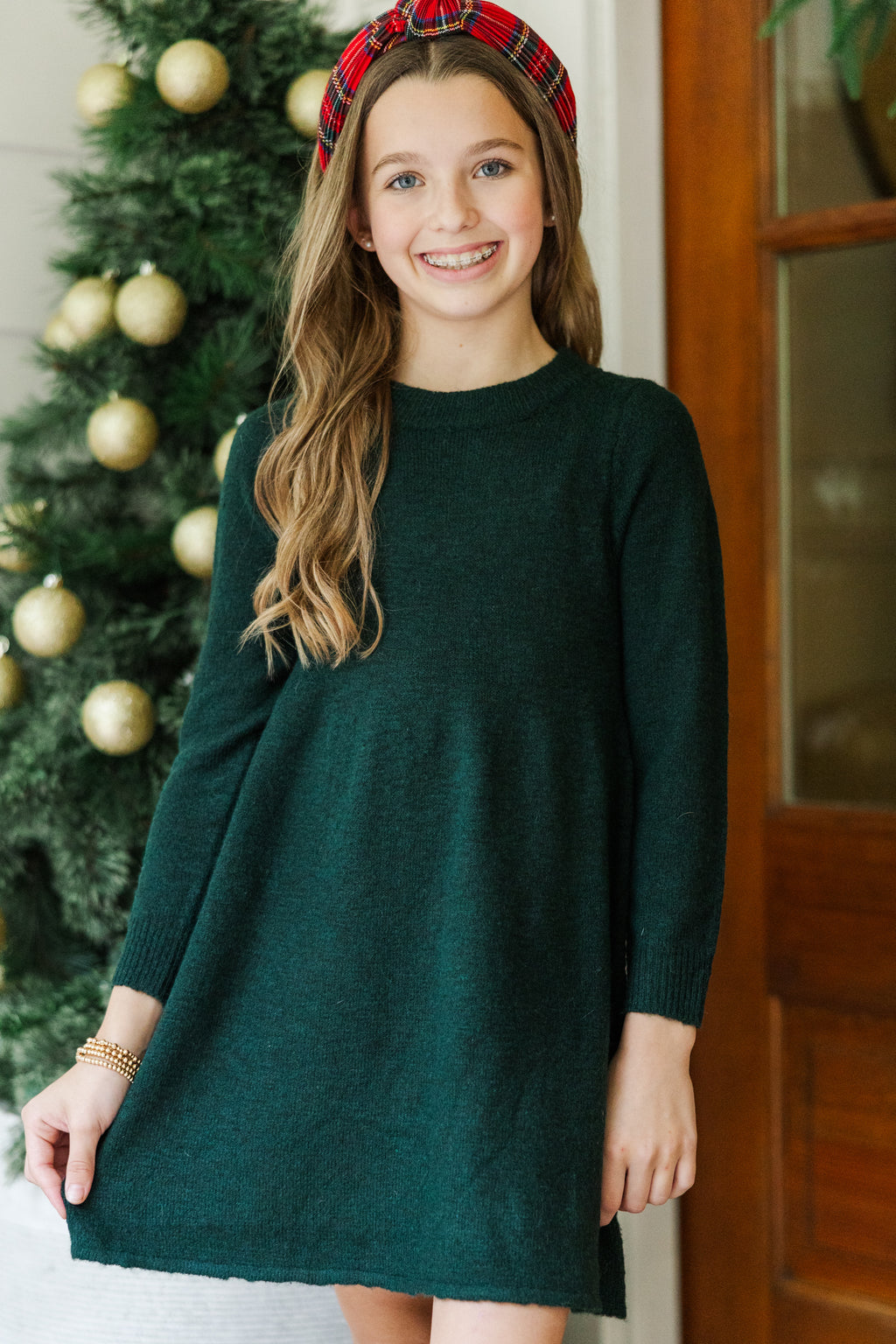Girls: Feeling Your Best Emerald Green Sweater Dress, (12/14) - The Mint Julep Boutique