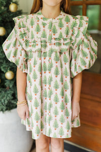 Girls: The Emelia Light Pink Christmas Tree Dress