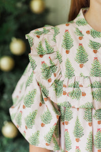 Girls: The Emelia Light Pink Christmas Tree Dress