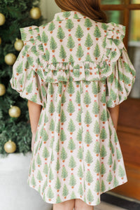 Girls: The Emelia Light Pink Christmas Tree Dress