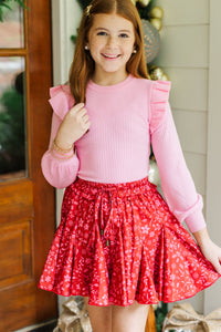 Girls: Reach Out Pink Ruffled Sweater