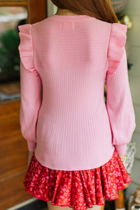 Girls: Reach Out Pink Ruffled Sweater