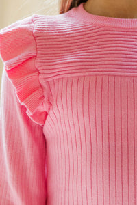 Girls: Reach Out Pink Ruffled Sweater