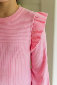 Girls: Reach Out Pink Ruffled Sweater