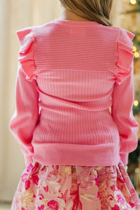 Girls: Reach Out Pink Ruffled Sweater