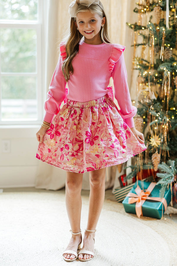 Girls: Reach Out Pink Ruffled Sweater
