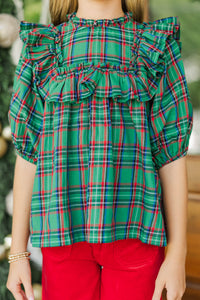 Girls: In A Dream Green Plaid Blouse