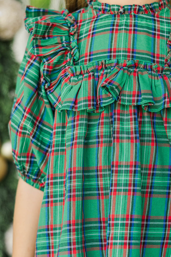 Girls: In A Dream Green Plaid Blouse