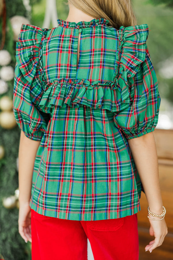 Girls: In A Dream Green Plaid Blouse