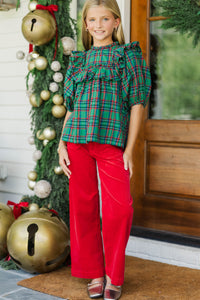 Girls: In A Dream Green Plaid Blouse
