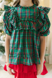 Girls: In A Dream Green Plaid Blouse