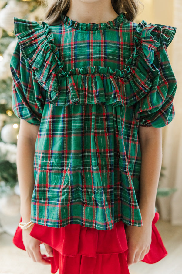 Girls: In A Dream Green Plaid Blouse