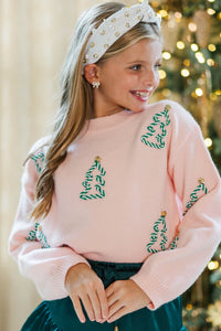 Girls: The Laura Pink Christmas Tree Sweater