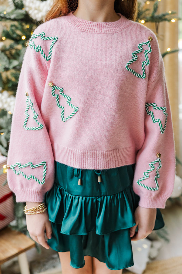 Girls: The Laura Pink Christmas Tree Sweater