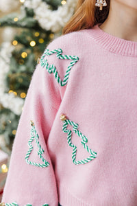 Girls: The Laura Pink Christmas Tree Sweater