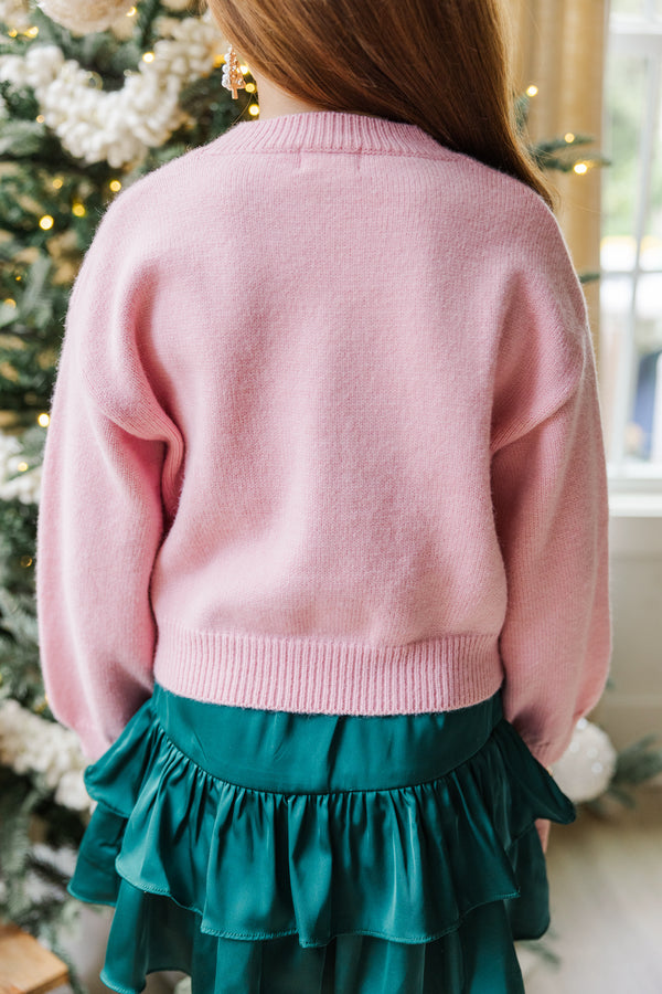 Girls: The Laura Pink Christmas Tree Sweater