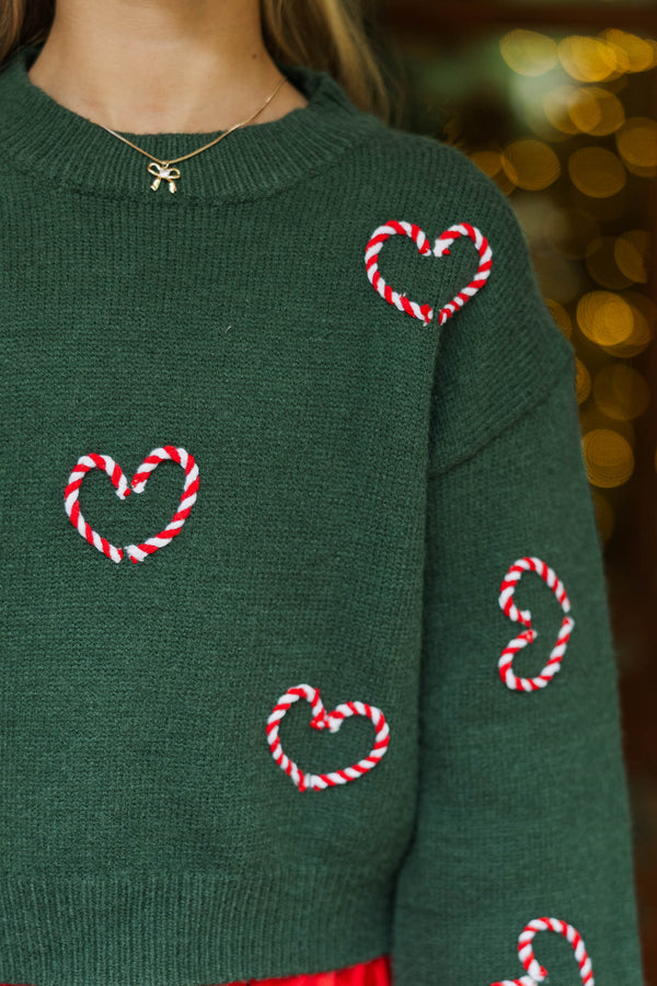 Girls: The Laura Emerald Candy Cane Heart Sweater