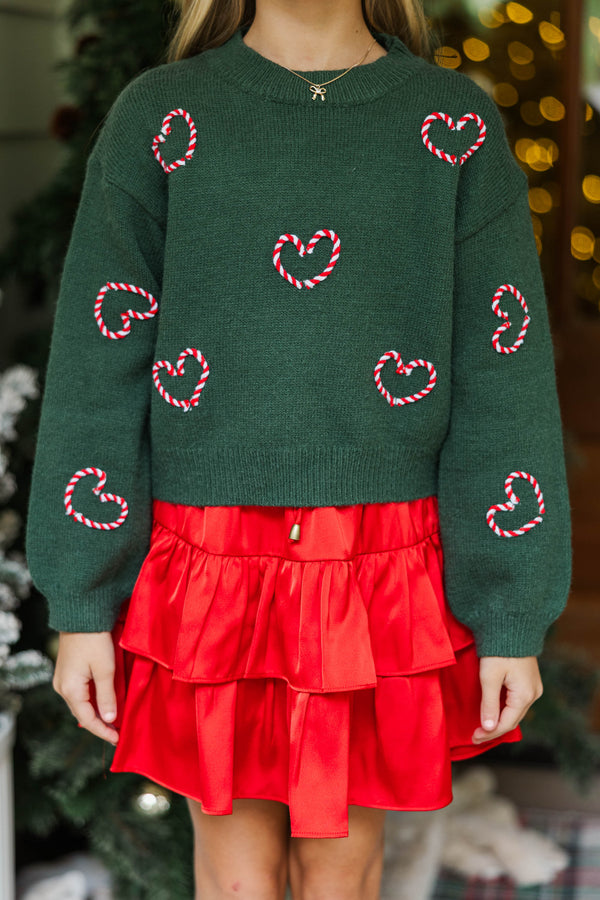 Girls: The Laura Emerald Candy Cane Heart Sweater
