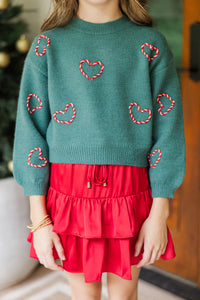 Girls: The Laura Emerald Candy Cane Sweater