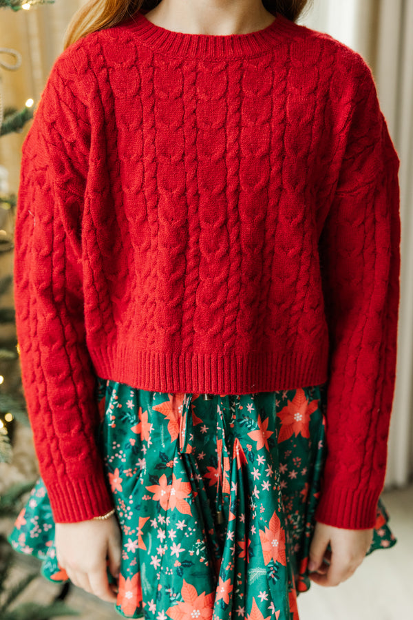 Girls: The Kelcie Red Cable Knit Crop Sweater