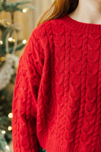 Girls: The Kelcie Red Cable Knit Crop Sweater