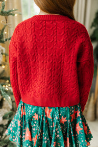 Girls: The Kelcie Red Cable Knit Crop Sweater