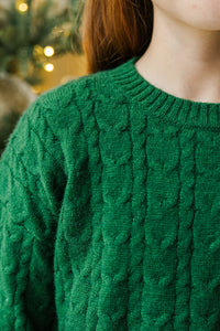 Girls: The Kelcie Green Cable Knit Crop Sweater