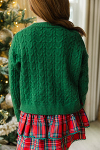 Girls: The Kelcie Green Cable Knit Crop Sweater